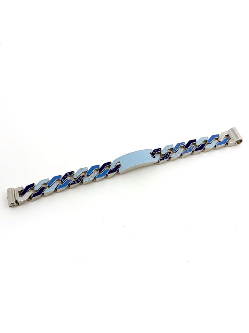 Louis Vuitton Bracelet Chain Links Monogram Metal Silver Blue - Picture 3 of 6